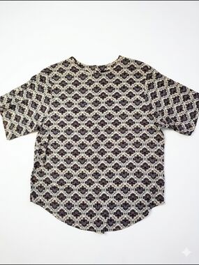 Vintage RAFFERTY‎ Blue Gold Paisley Silk Feel Top L